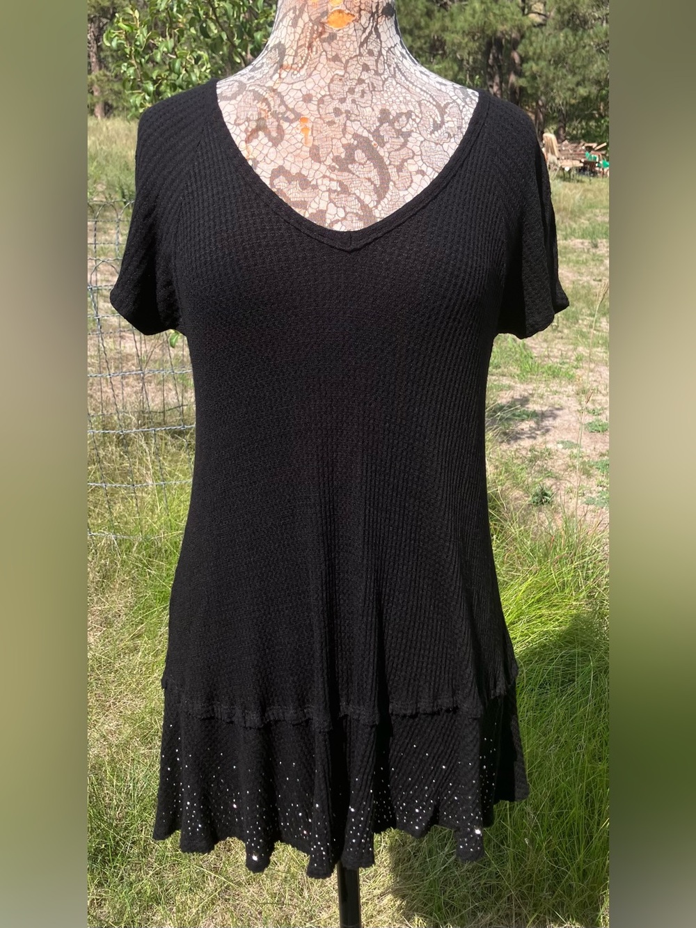 Black V-Neck Sparkling Tunic